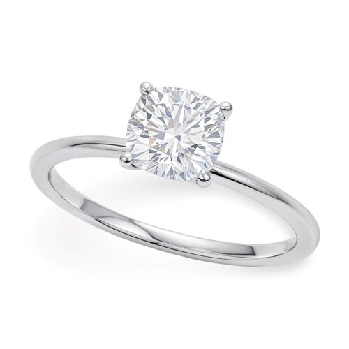 Size: 5.5 – 1 Carat Cushion Lab Grown IGI G/VS1 Diamond Solitaire Ring in 14K White Gold