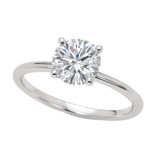 Size: 7.5 – 1 Carat Round Lab Grown IGI G/VS1 Diamond Solitaire Ring in Sterling Silver