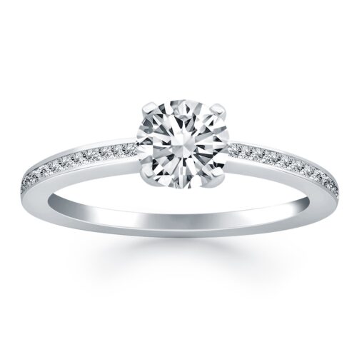 Size: 7.5 – 14k White Gold Classic Pave Diamond Band Engagement Ring