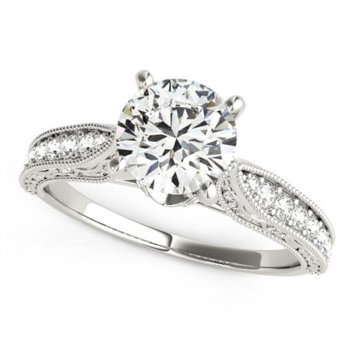 Size: 9 – 14k White Gold Antique Design Diamond Engagement Ring (1 5/8 cttw)
