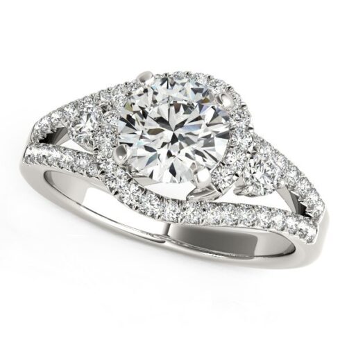 Size: 7 – 14k White Gold Split Shank Halo Bypass Diamond Engagement Ring (1 3/4 cttw)
