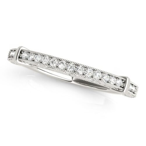 Size: 5 – 14k White Gold Bead Border Modern Wedding Band (1/8 cttw)