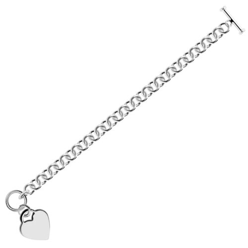 Size: 7.25” – Sterling Silver Rhodium Plated Rolo Style Heart Charmed Chain Bracelet(19.00 mm)