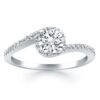 Size: 5 – 14k White Gold Bypass Swirl Diamond Halo Engagement Ring