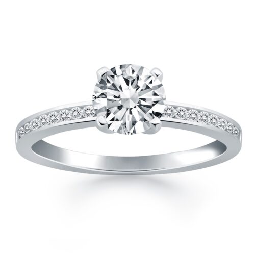 Size: 9 – 14k White Gold Engagement Ring with Diamond Channel Set Band