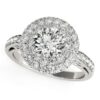 Size: 4.5 – 14k White Gold Diamond with Two-Row Pave Border Engagement Ring (2 cttw)