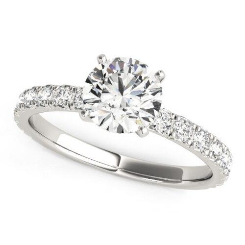 Size: 7 – 14k White Gold Single Row Shank Round Diamond Engagement Ring (1 1/3 cttw)