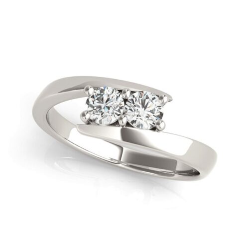Size: 5.5 – 14k White Gold Round Two Stone Common Prong Diamond Ring (1/2 cttw)