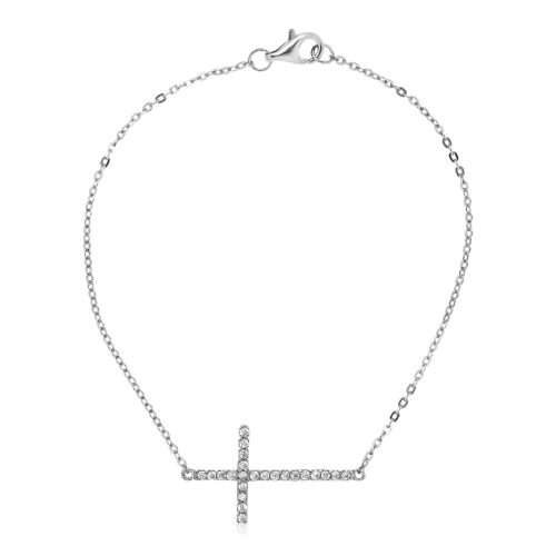 Size: 7” – Sterling Silver Cross Bracelet with Cubic Zirconias