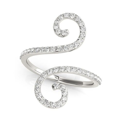 Size: 3.5 – 14k White Gold Diamond Open Flourish Style Ring (1/2 cttw)