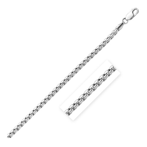Size: 8.5” – Sterling Silver Rhodium Plated Round Box Bracelet (5.2 mm)