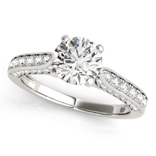 Size: 7 – 14k White Gold Round Cathedral Diamond Engagement Ring (1 1/2 cttw)