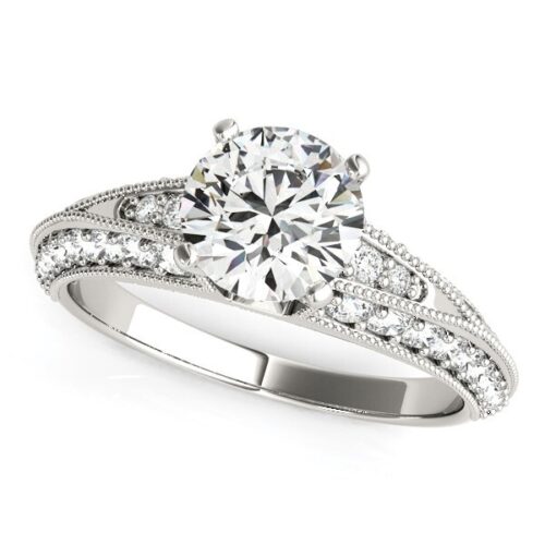 Size: 5 – 14k White Gold Pronged Round Antique Diamond Engagement Ring (1 1/2 cttw)