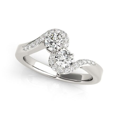 Size: 4 – 14k White Gold Curved Band Style Two Diamond Ring (5/8 cttw)