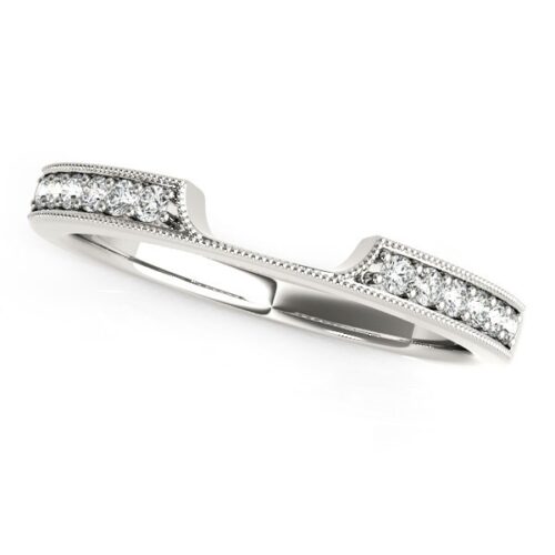 Size: 7.5 – 14k White Gold Curved Section Antique Style Diamond Wedding Band (1/8 cttw)