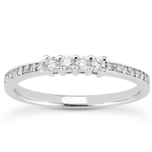 Size: 5 – 14k White Gold Wedding Band with Pave Set Diamonds and Prong Set Diamonds