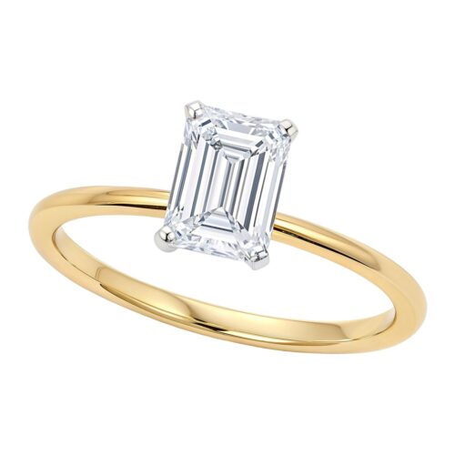 Size: 4.5 – 1.50Ct Emerald Lab Grown IGI G/VS1 Diamond Ring in 14K Yellow Gold