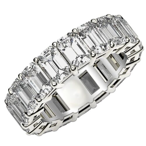 Size: 8.5 – Emerald Cut Lab Grown Diamond Eternity Ring in 14k White Gold (8 cttw FG/VS2)