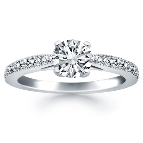 Size: 7 – 14k White Gold Diamond Pave Cathedral Engagement Ring