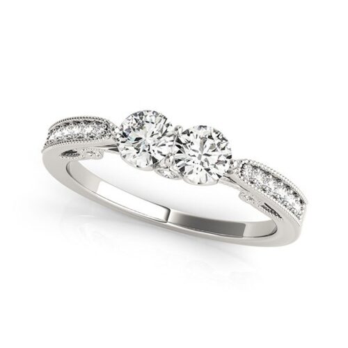 Size: 4.5 – Two Stone Diamond Ring With Milgrain Design In 14k White Gold (3/4 cttw)
