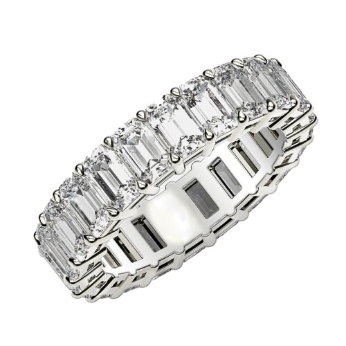 Size: 5 – Emerald Cut Lab Grown Diamond Eternity Ring in 14k White Gold (3 cttw FG/VS2)