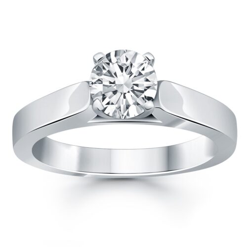 Size: 9 – 14k White Gold Wide Cathedral Solitaire Engagement Ring