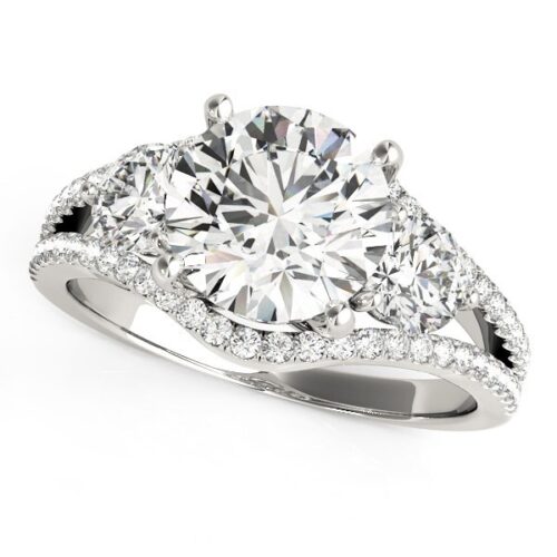 Size: 5 – 14k White Gold 3 Stone Split Pave Shank Diamond Engagement Ring (2 3/4 cttw)