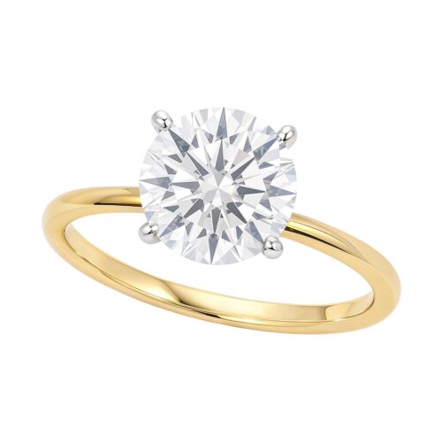 Size: 8 – 3 Carat Round Lab Grown IGI G/VS1 Diamond Solitaire Ring in 14K Yellow Gold