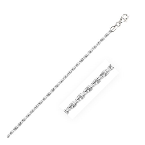 Size: 16” – 14k White Gold Solid Diamond Cut Rope Chain (2.50 mm)
