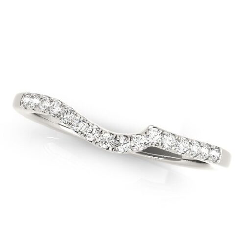 Size: 6.5 – 14k White Gold Curved Style Pave Diamond Wedding Ring (1/6 cttw)
