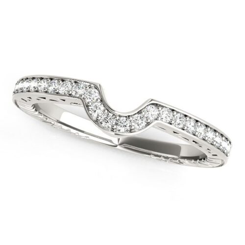 Size: 5.5 – 14k White Gold Prong Set Curved Wedding Band (1/8 cttw)