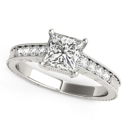 Size: 9 – 14k White Gold Antique Style Diamond Engagement Ring (1 1/8 cttw)