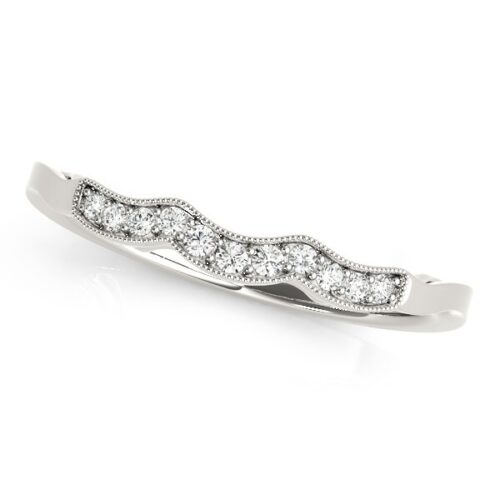 Size: 5.5 – 14k White Gold Wave Style Milgrained Diamond Wedding Ring (1/20 cttw)