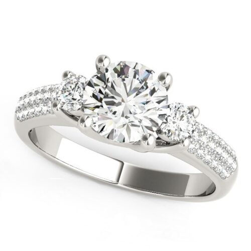 Size: 7.5 – 14k White Gold 3 Stone Pave Set Band Diamond Engagement Ring (1 7/8 cttw)