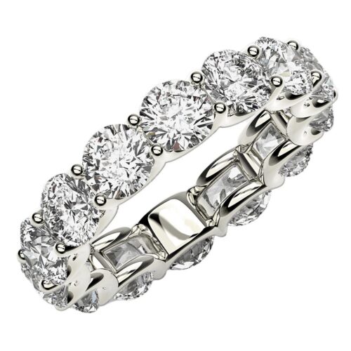 Size: 5.5 – Round Cut Lab Grown Diamond Eternity Ring in 14k White Gold (6 cttw FG/VS2)