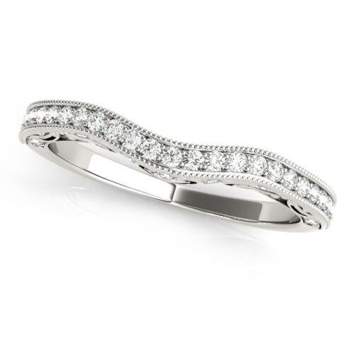 Size: 7 – 14k White Gold Milgrained Pave Set Curved Diamond Wedding Band (1/5 cttw)