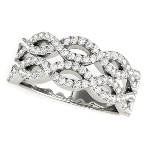 Size: 3.5 – Diamond Studded Double Interlocking Waves Ring in 14k White Gold  (5/8 cttw)