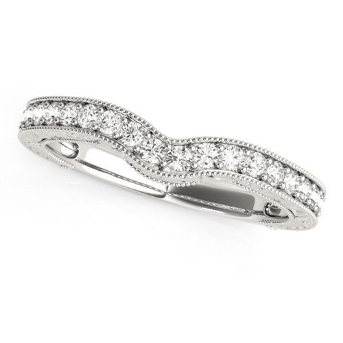 Size: 8.5 – 14k White Gold Bead Border Curved Diamond Wedding Band (1/4 cttw)