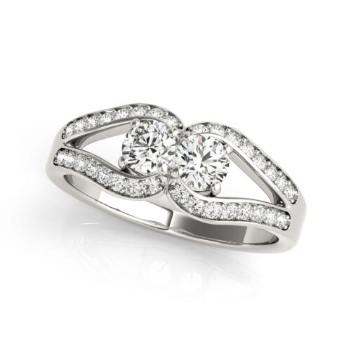 Size: 8.5 – Two Stone Split Shank Design Diamond Ring in 14k White Gold (3/4 cttw)