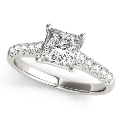 Size: 9 – 14k White Gold Trellis Set Princess Cut Diamond Engagement Ring (1 1/4 cttw)