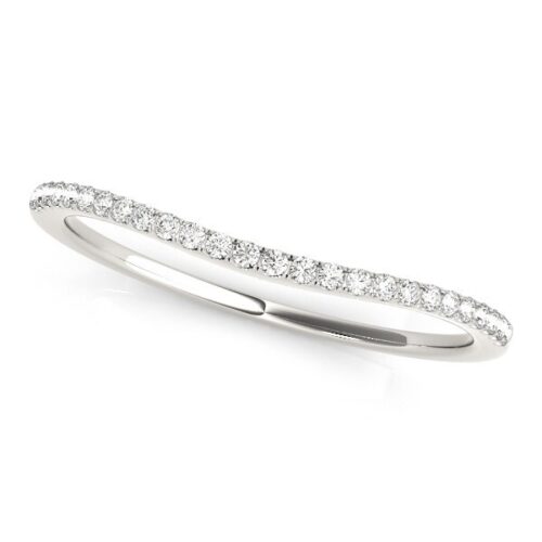 Size: 8 – 14k White Gold Pave Style Setting Curved Diamond Wedding Band (1/10 cttw)