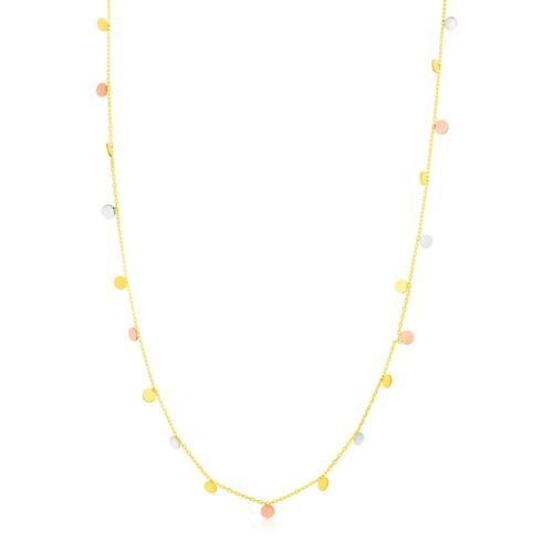Size: 18” – 14K Tri Color Necklace with Dangling Circles