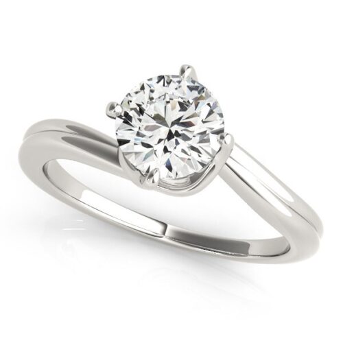 Size: 9 – 14k White Gold Bypass Style Solitaire Round Diamond Engagement Ring (1 cttw)
