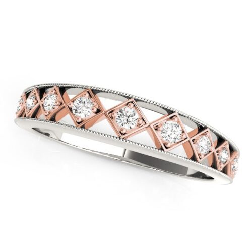 Size: 8 – 14k White Gold And Rose Gold Unique Diamond Wedding Band (1/10 cttw)