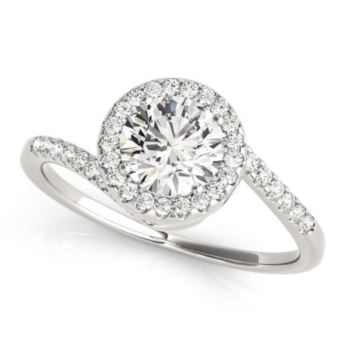 Size: 8.5 – 14k White Gold Halo Design Bypass Round Diamond Engagement Ring (5/8 cttw)