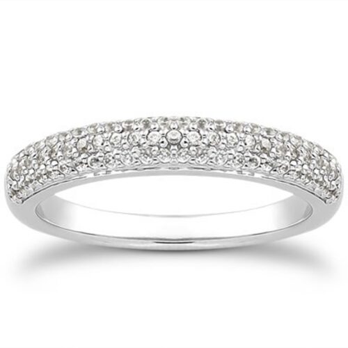 Size: 6.5 – 14k White Gold Triple Multi-Row Micro- Pave Diamond Wedding Ring Band