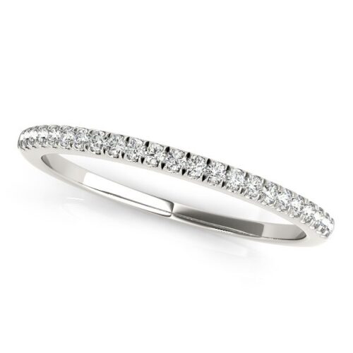 Size: 7 – 14k White Gold Diamond Pave Set Wedding Band (1/8 cttw)