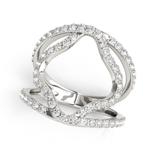 Size: 4 – 14k White Gold Diamond Flower Style Dual Band Ring (5/8 cttw)