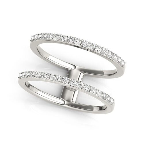 Size: 3.5 – 14k White Gold Dual Band Design Ring with Diamonds (1/3 cttw)