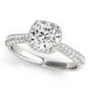 Size: 4 – 14k White Gold Halo Graduated Pave Shank Diamond Engagement Ring (1 1/3 cttw)